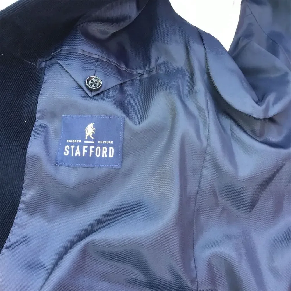 Stafford Men's Navy Corduroy Blazer Size 44‎ Classic Formal Jacket